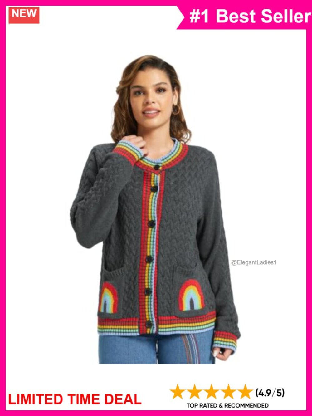 Women's Cable Knit Cardigan with Pockets Button Up